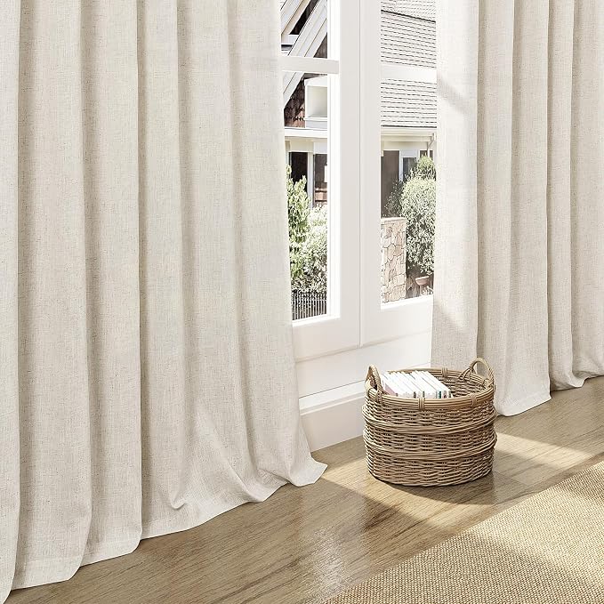 Warm Beige Linen Curtains Semi Sheer 96 Inches Long 2 Panels Set - Image 8
