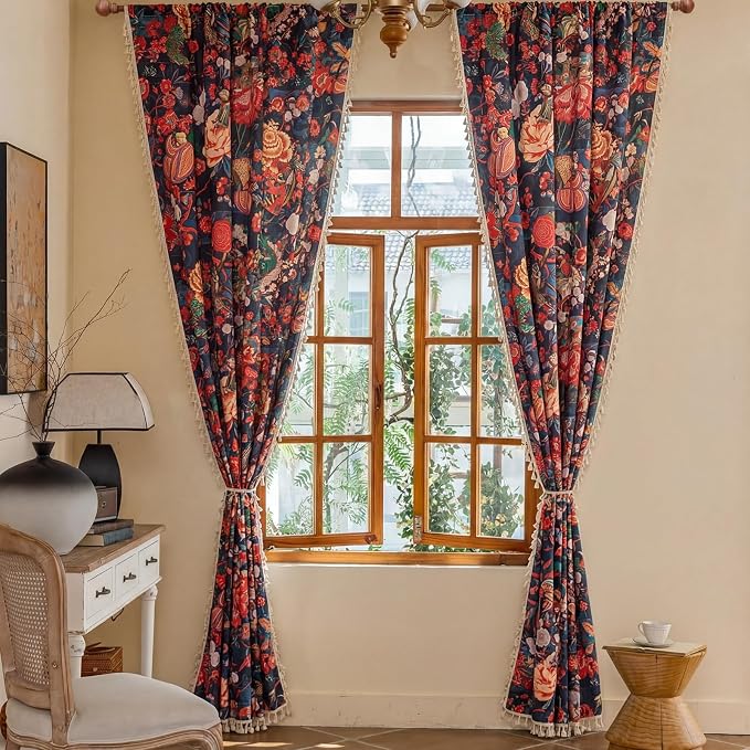 Floral Rod Pocket Semi Sheer 63 Inch Curtains 2 Panels - Image 5