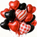 PartyWoo Red Black Red Black Mylar Heart Foil Balloons 15pcs 18 Inch | Balloons by PartyWoo