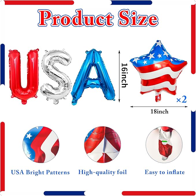 Patriotic USA&Star Balloons 4th of July Independence Day Party Decor | Red - Image 2