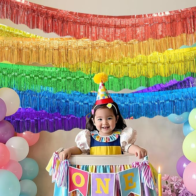 LOLStar Rainbow Foil Fringe Tinsel Garland, Streamers Banner, 6 Pack | 60Ft - Image 2