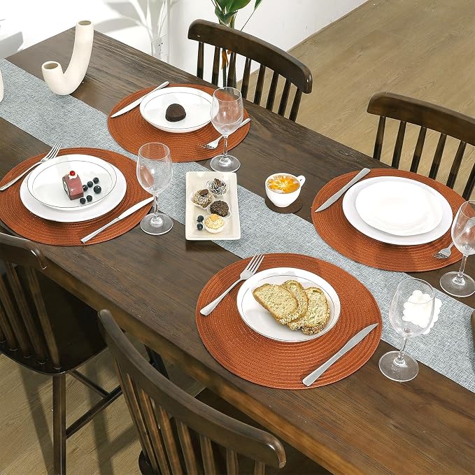 SHACOS Round Placemats Set of 8 Washable 15 inch Round Placemat Cotton - Image 2