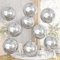 Silver Round Foil Balloons 9 pcs, Metallic Silver Giant 4D Round Balloons 22 by Cledeco