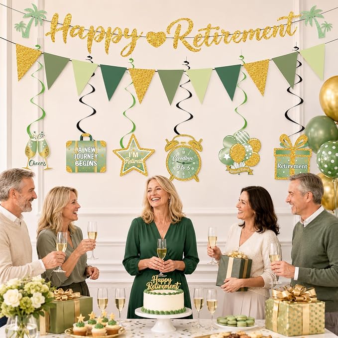 17 Pcs Green Gold Retirement Party Decorations - Image 6
