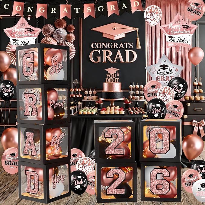Rose Gold Graduation Decorations 2026, Congrats Grad Decorations by QIYANPAX