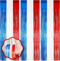 Voircoloria Red White Blue Foil Fringe Backdrop Curtains, 3 Pack | Tinsel by Voircoloria
