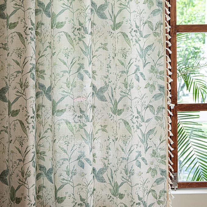 ENJOYBRIDAL Floral Curtains 63 Inches Long Semi Sheer Boho Drapes - Image 6