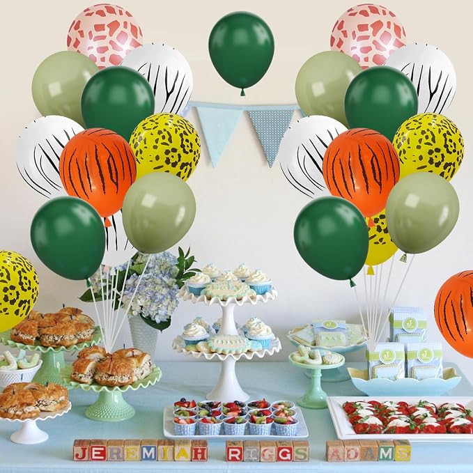 Sage Green & Olive Green Animal Print Safari Balloons - Image 4
