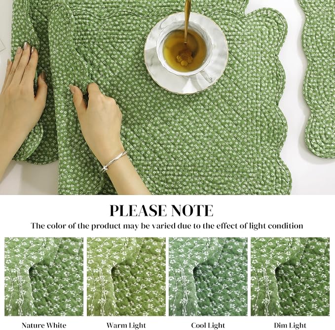HOMBYS Quilted Placemats Set of 6 Washable-13x18 inches Rectangular Placemats - Image 3