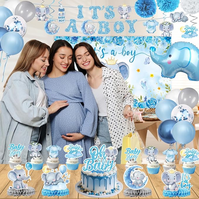 Elephant Baby Shower Decorations Banner, It's a Boy Backdrop, Foil & Latex - Image 6