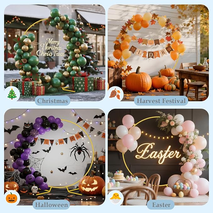 6.6FT Round Metal Arch Backdrop Stand, Metal Wedding Arches Frame | Gold Circle - Image 8