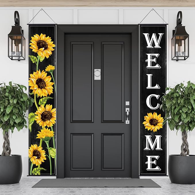 Tatuo Sunflower Welcome Hanging Banners Summer Porch Banners Flags Spring Door by Tatuo