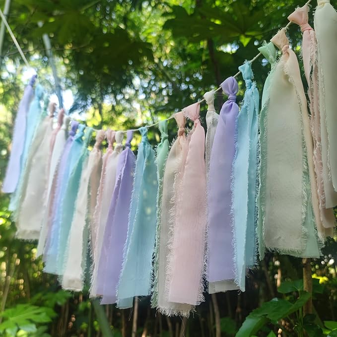 Pastel Chiffon Tassel Garland Wall Hanging Decor - Image 2