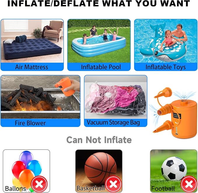 Air Pump for Air Mattress, Air Mattress Pump for Inflatables, Quick Fill - Image 4