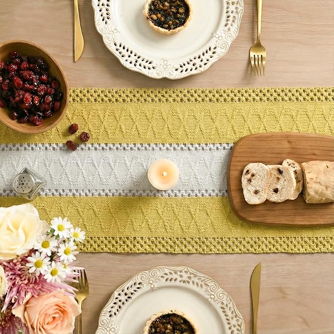 Artoid Mode Yellow Farmhouse Woven Table Runner 12x36 Inch | Holiday Rustic - Image 4