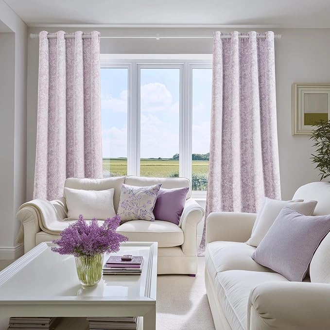 Beauoop Purple Floral Jacquard Blackout Curtains - Image 9