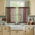 Chestnut Brown Sheer Lace Curtains Leaf Floral W42 x L45 Inch, 2 Panels | Rod by FINECITY