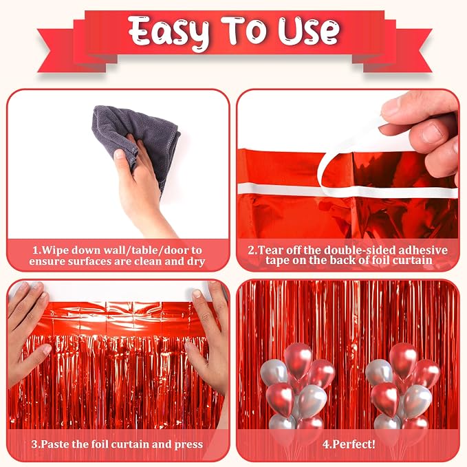 Voircoloria Red Foil Fringe Backdrop Curtains, 2 Pack | Tinsel Streamers - Image 4
