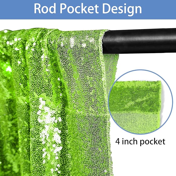 Hahuho Light Green Sequin Backdrop Curtain, Banquet Decoration（6 Panels - Image 3