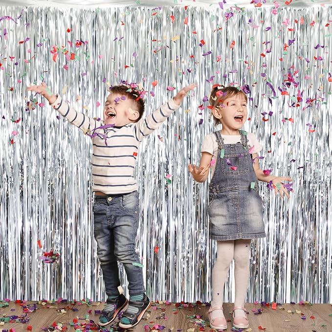 GOER 3.2 ft x 8.2 ft Metallic Tinsel Foil Fringe Curtains Party Photo Backdrop - Image 5