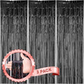 Voircoloria Laser Black Foil Fringe Backdrop Curtains, 3 Pack | Tinsel Streamers by Voircoloria
