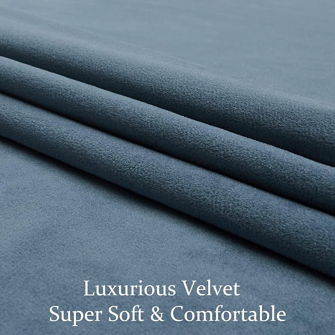 BULBUL Velvet Dirty Blue Blackout Curtains 102 inch Long - Image 6