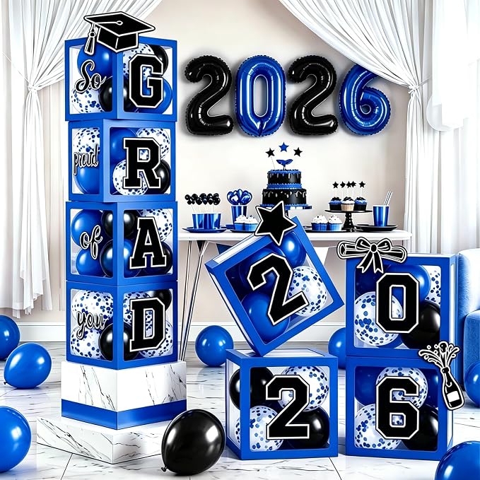 2026 Graduation Balloon Boxes Decorations – Clear Balloon Box Stack by Kreyfer