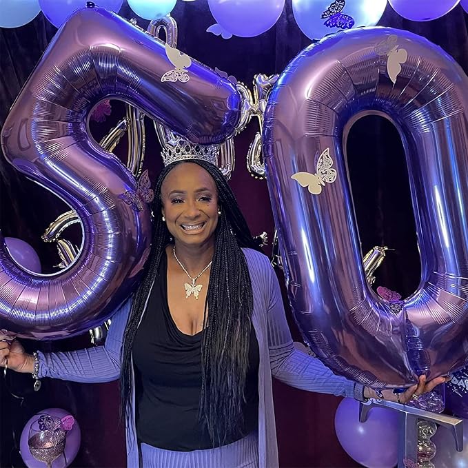 Lingqiang Purple Number 50 Balloons, 40 Inch, 50th Birthday, Anniversary Party - Image 3