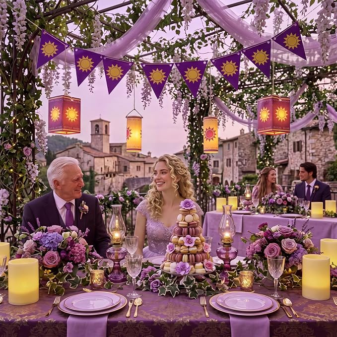 15 Pcs Princess Sun Party Decorations 4.92 ft Purple and Golden Hanging - Image 7