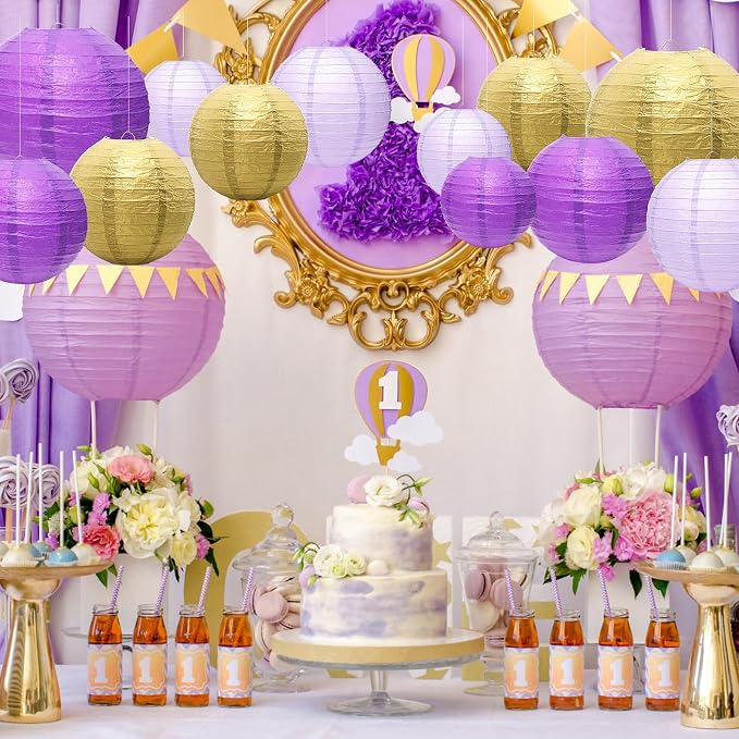 21Pcs Purple Paper Lanterns, 4-10in Hanging Decor, Bachelorette Wedding | - Image 5