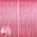 Pink Metallic Tinsel Foil Fringe Curtains, 2 Pack 3.3x8.3 Feet Party Streamer by NUWDHP