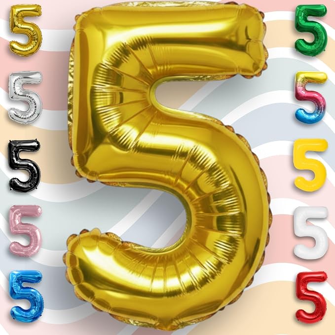 Gold Number Balloon 5 Mylar Foil Balloons 40 inch - Image 5