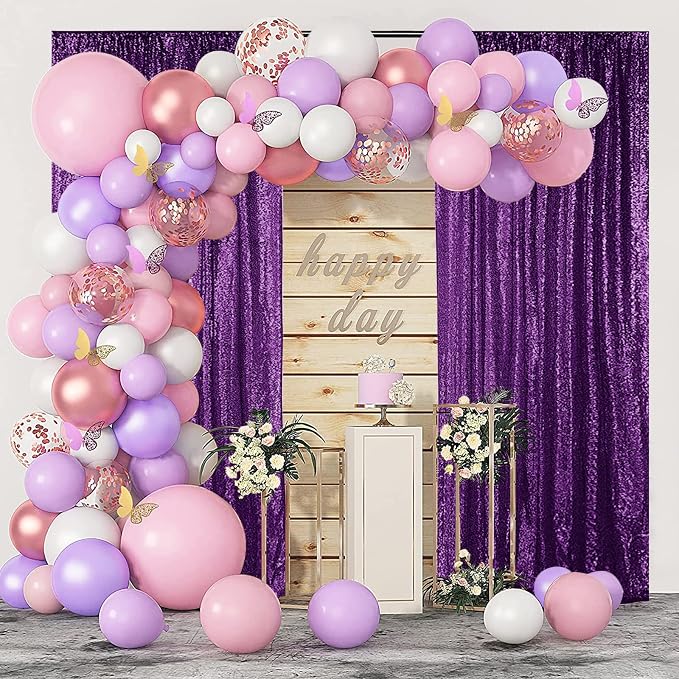 Hahuho Purple Sequin Backdrop Curtain, Party Decoration（6 Panels, 2FT x 8FT - Image 3