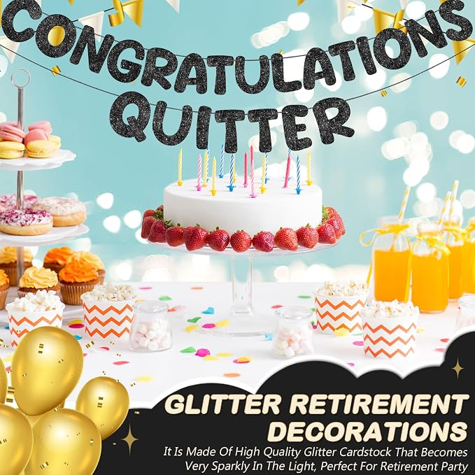 Fulmoon Pre Strung Congratulations Quitter Glitter Banner Funny Retirement - Image 7