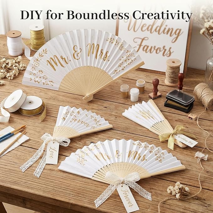 JOHOUSE 12 PCS White Paper Fans Handheld, 8.3 Inch Foldable Hand Fan | Folding - Image 5