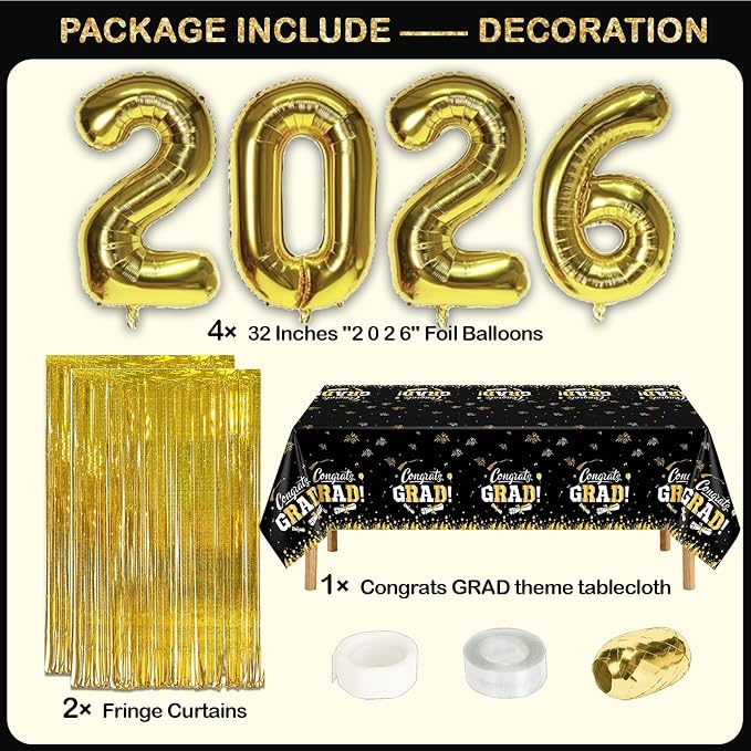 Black and Gold Graduation Decorations Class of 2026 - Image 3