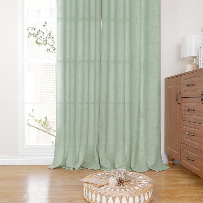 YoungsTex Sage Linen Curtains 63 Inch Length, Light Filtering Window Drapes - Image 8