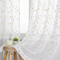 White Sheer Curtains Orange Leaf Embroidery Linen 96 Inches Long | Light by VISIONTEX