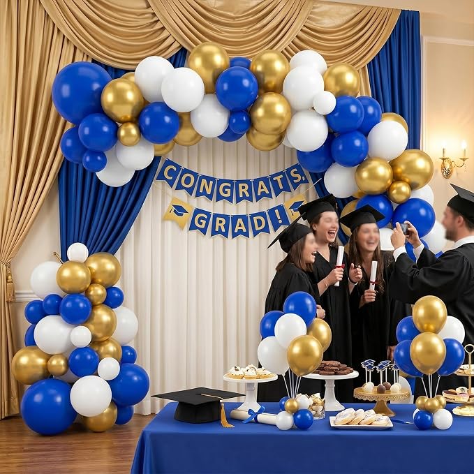60pcs Royal Blue and Gold Balloons, 12 Inch Dark Blue White & Metallic Gold - Image 3
