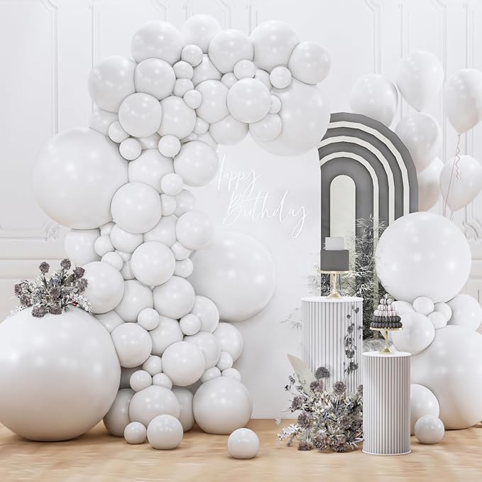PartyWoo White Balloons 127pcs Latex Helium Balloons Different Sizes 5 Inch | by PartyWoo