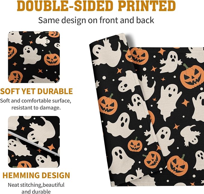 Halloween Placemats Set of 4 12x18 Inch Cute Ghost Pumpkin Table Mats Orange - Image 5