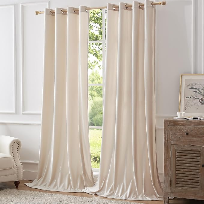BULBUL Luxury Cream Iovry Velvet 96 inch Curtains 2 Panels, Floor to Ceiling | - Image 7
