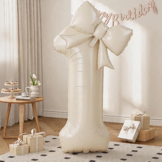 40 Inch Cream Number 1 with Bow Balloon by KYGNE