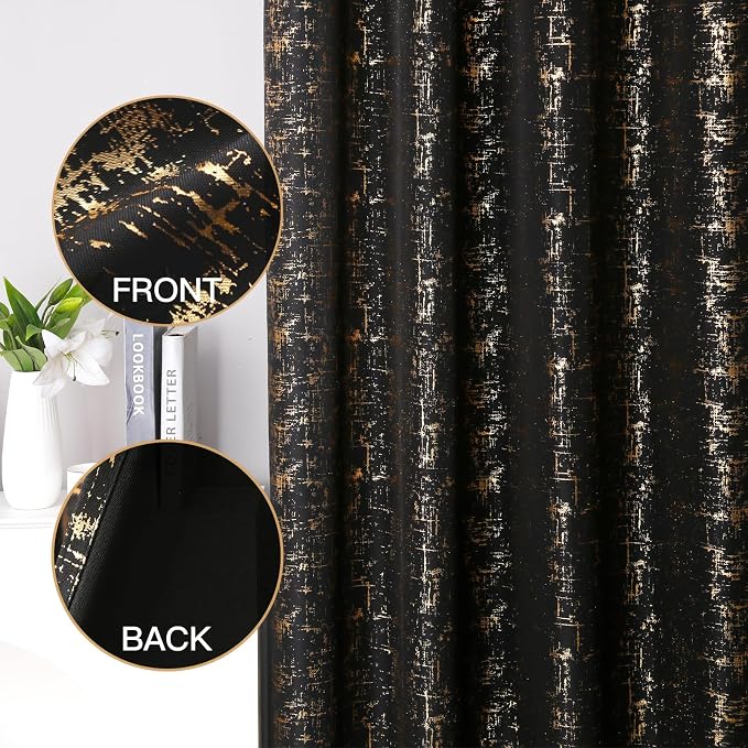 Taisier Home Gold Foil Print Linen Textured Curtains Geometric Dots Pattern - Image 3