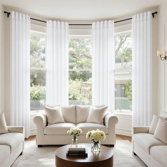White Curtains 38 Inch Wide for Bedroom 2 Panels Back Tab Rod Pocket Semi Sheer - Image 6