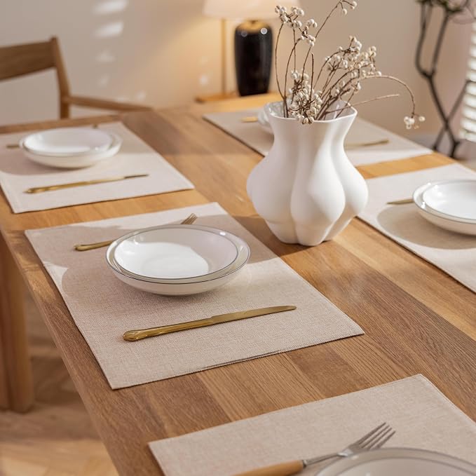 Demetex Linen Placemats Set of 8 Modern Beige Place Mats Heat Resistant - Image 7