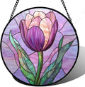DASTOLL Stained Glass Window Hanging Purple Tulips Flower Large 15" by DASTOLL