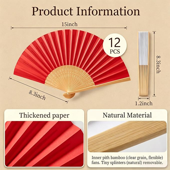 Paper Hand Fans, 8.3 Inch Foldable Handheld Fans - Image 3