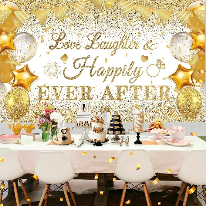 White Gold Bridal Shower Decorations Love Laughter and Happily Ever After - Image 4