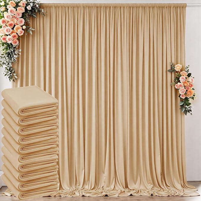 50 ft x 10 ft Wrinkle Free Champagne Backdrop Curtain by Outpain